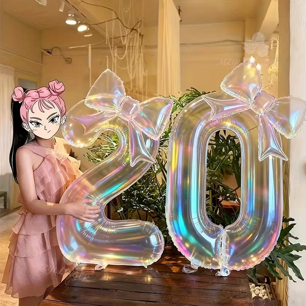 Colorful Transparent Digital Balloon Colorful Bow Balloon, Used for Birthday Parties and Anniversary Decoration