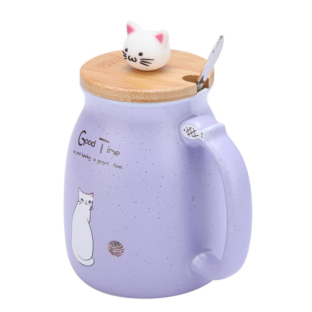 1Pc Lovely Cat Ceramic Cup with Spoon and Lid  Coffee Water Milk Mug for Drinkware Gift(Pink)