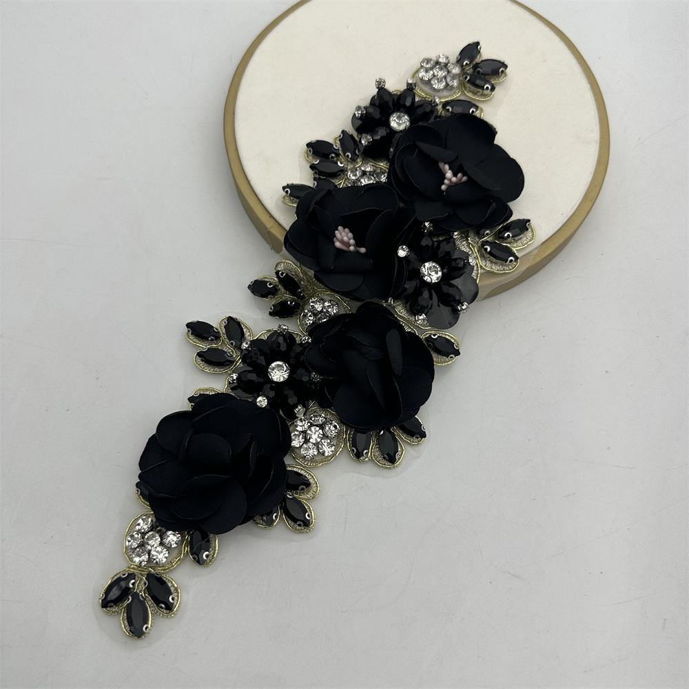1PCS Handmade 3d sew on applique embroidery rhinestone flower patch for wedding dress
