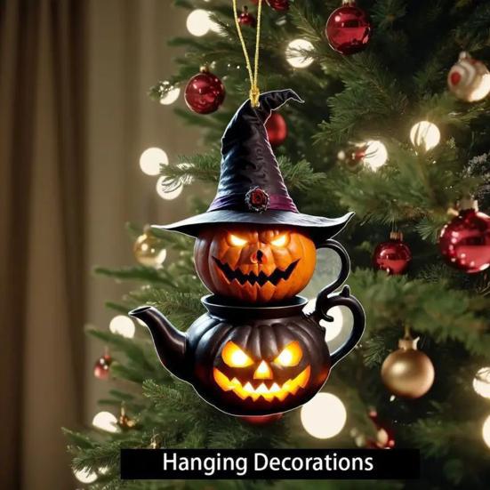 

Automobile Pendant Lightweight Acrylic Rearview Mirror Decoration 2D Pumpkin Design Safety Anti-Blocking Cat Pendant B
