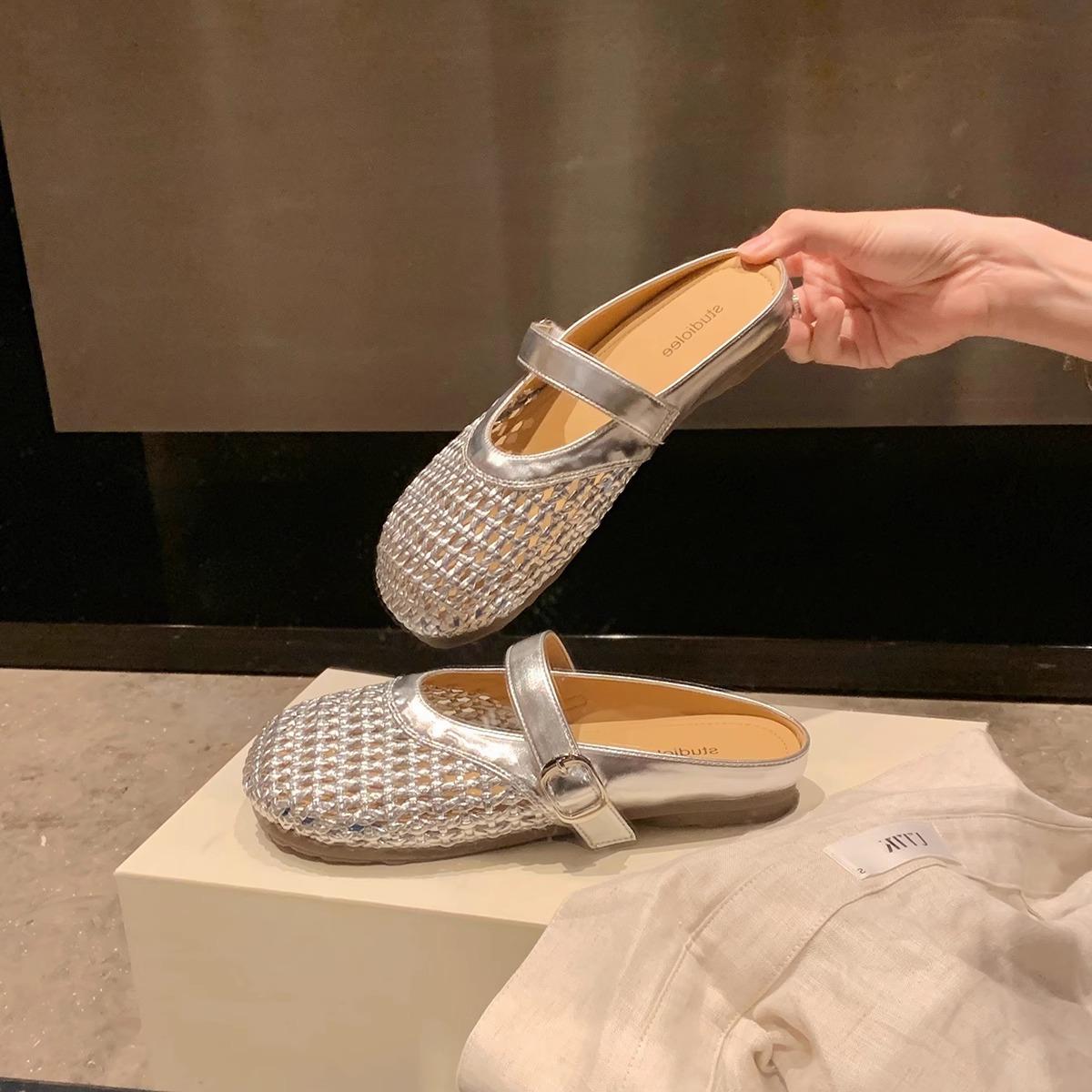 

Сетчатая сумка из овчины с полым плетением, шлепанцы Мэри Джейн для женщин, летняя обувь, прохладные шлепанцы 40