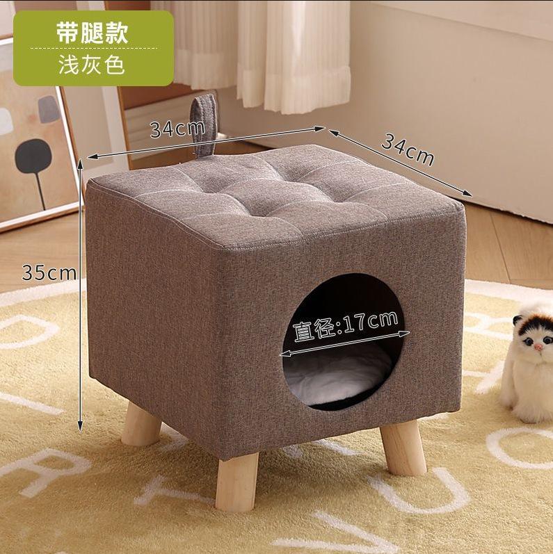 Solid Wood Cat Nest Stool Four Seasons Universal Cat House Kitten Semi-closed Pet Bed Warmth
