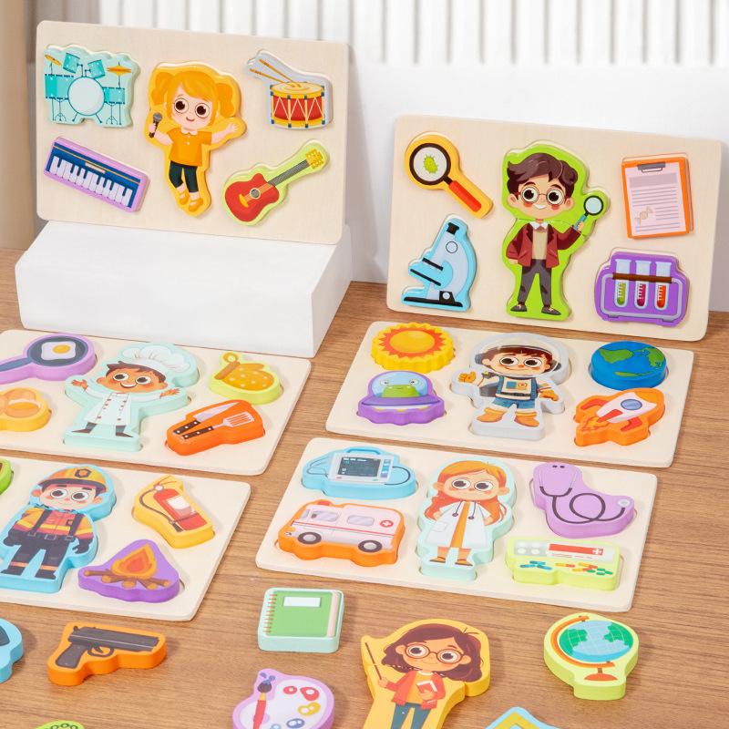 Großes Holzpuzzle mit Figuren für Kinder – Berufsfindungsübungen, Feinmotorik, kognitive Fähigkeiten, frühkindliche Bildung, Lernspielzeug
