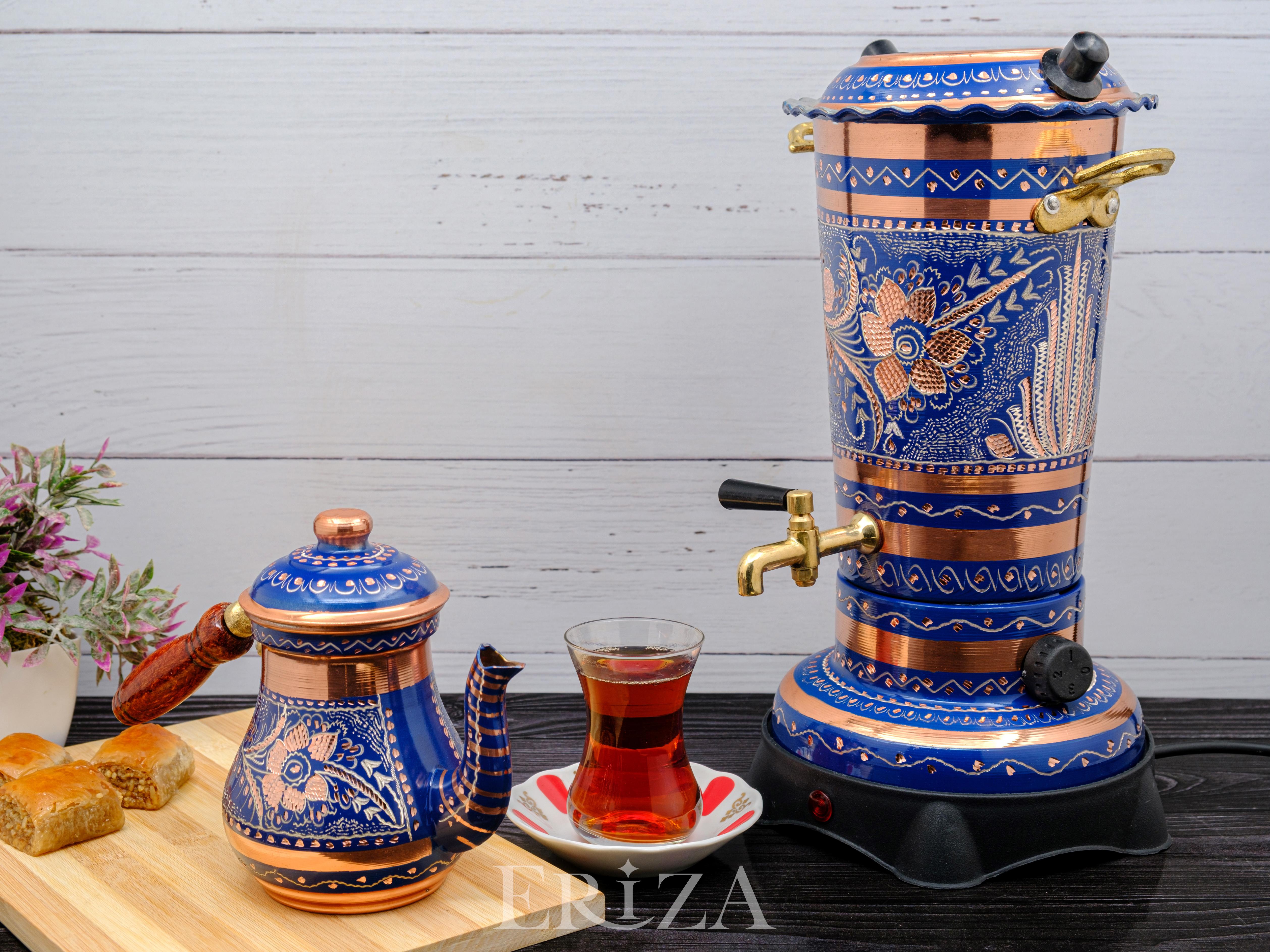 

Турецкий медный электрический самовар-чайник синий