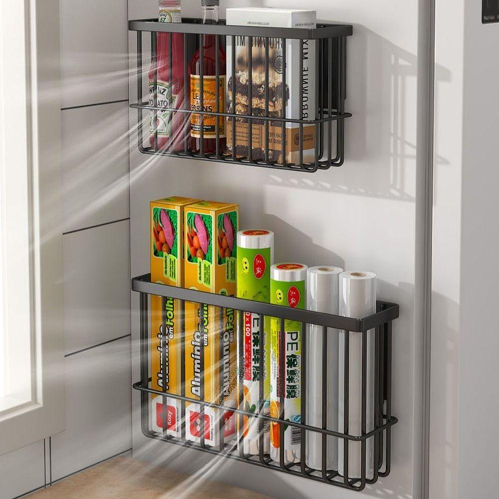 Wall Hanging Magnetic Storage Basket Refrigerator Side Storage Rack  Household Organization