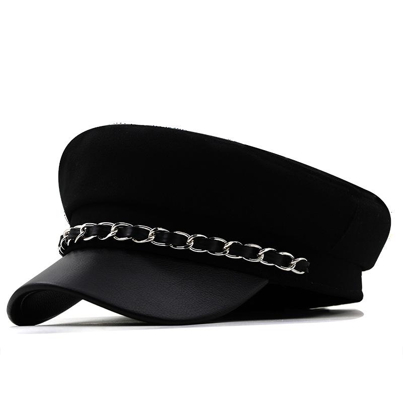 Simple cotton chain flat top duck tongue navy hat women's autumn and winter new fashion versatile British retro hat