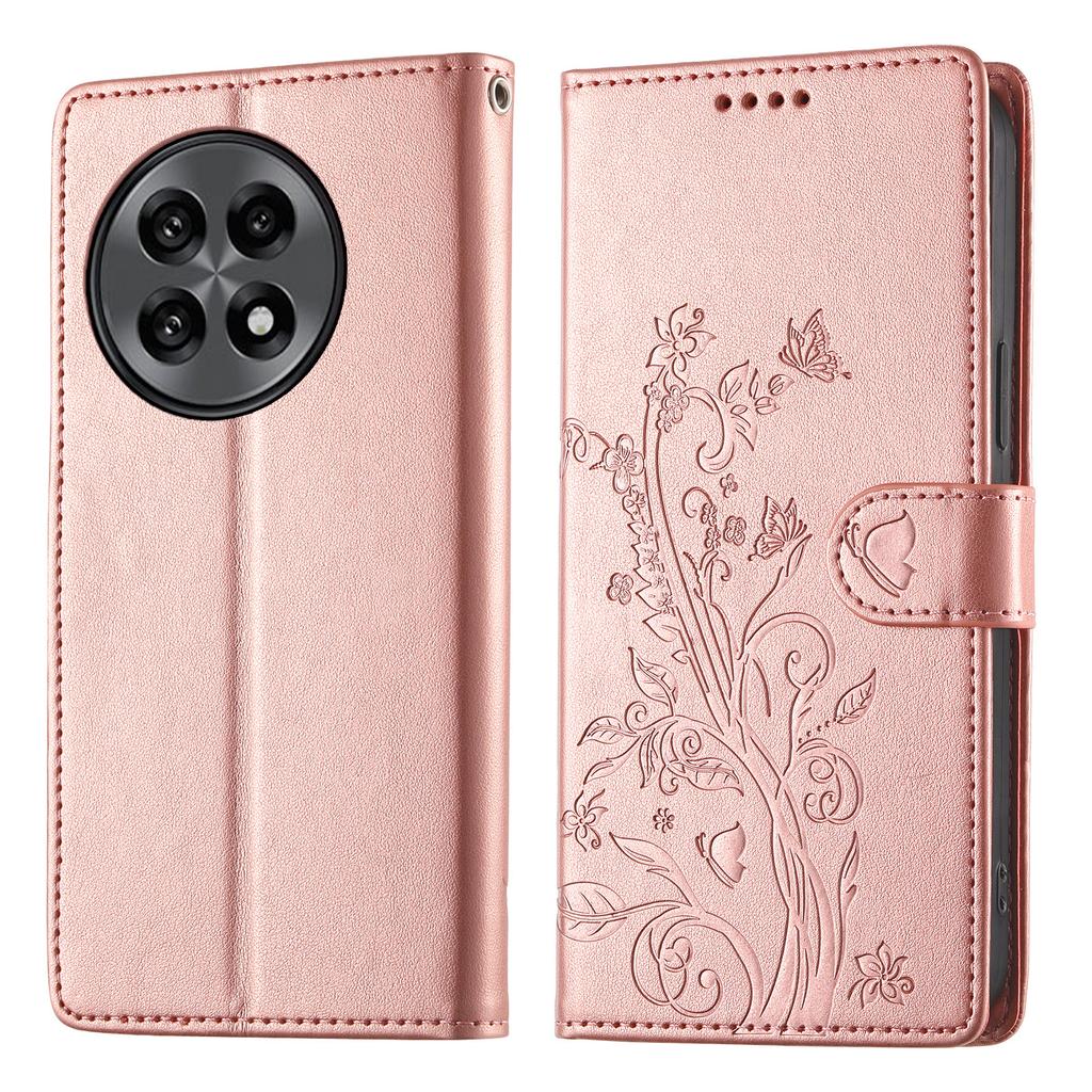 For OnePlus 13R 5G Wallet Case Butterfly Floral Imprint PU Leather Phone Cover with Wrist Strap