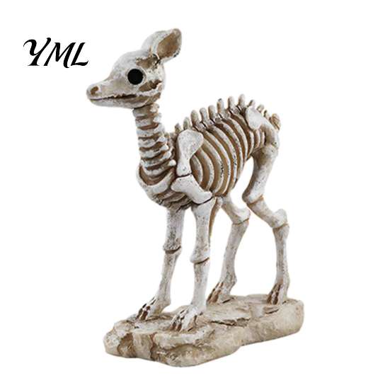 Holiday Atmosphere Props Skeleton Animal Statue, Spooky Deer Cat Duck Figurine, Resin Mysterious Theme Party Ornament for Halloween Table Centerpiece,