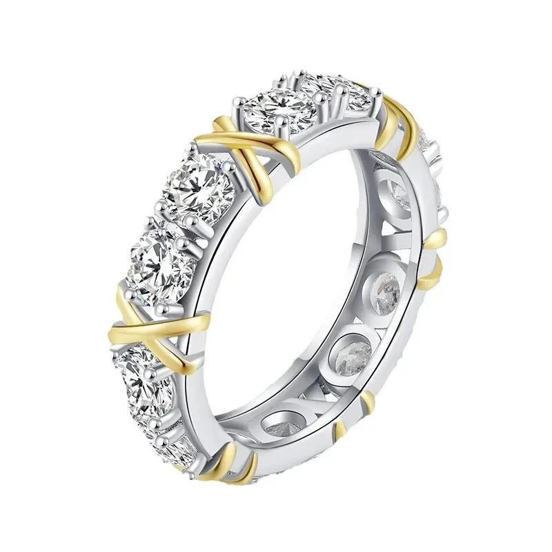 

Роскошное стерлинговое кольцо с перекрещивающимися узлами, кольцо с кубическим цирконием 5A с высоким содержанием углерода для женщины, свадебное, вечность, кристальное украшение 10