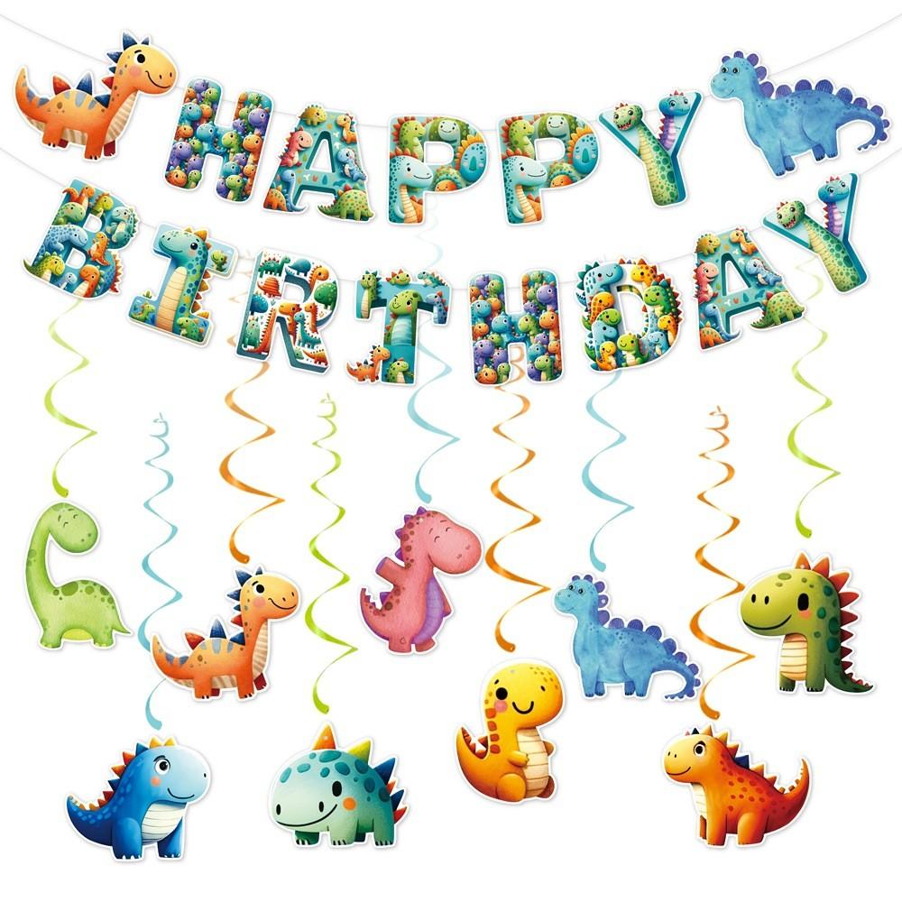 Dinosaur Party Decorations Banner And Spiral Hangings For Childrens Birthday Event