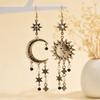 Sun Moon Stars Bohemian Dangle Earring Sparkling Rhinestone Metal Asymmetrical Pendant Earrings Long Tassel Tassel Drop Earrings