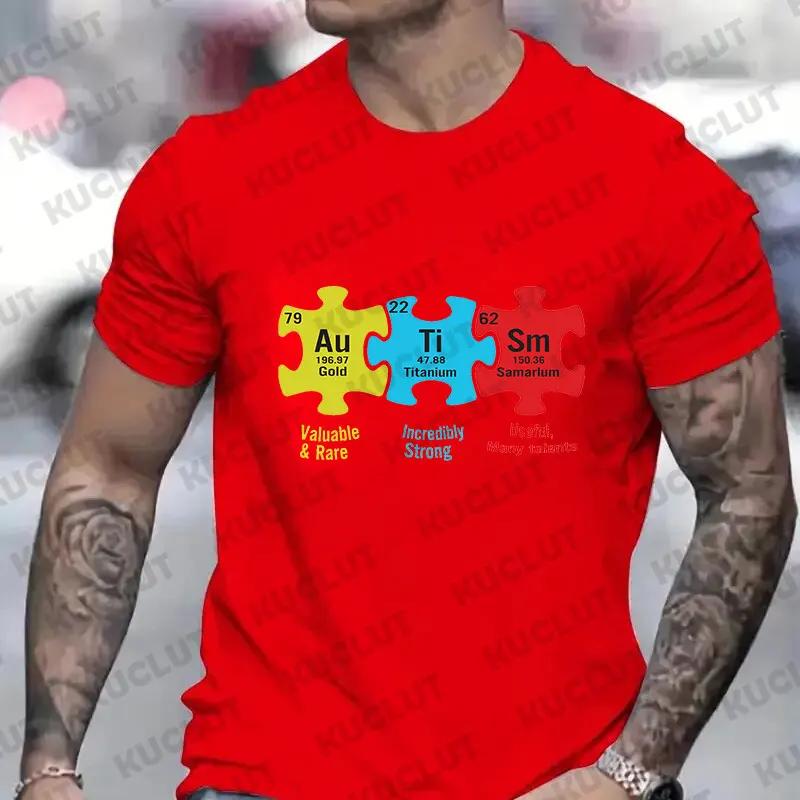 Funny Autism Puzzle Piece Shirt for Men Clothing Fashion Autism Awareness Y2k Graphic Print Tops Short Sleeve Tees Men's Clothes