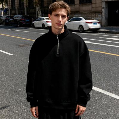 Herren Viertelreißverschluss Sweatshirt Mock Neck Fleecefutter Pullover Einfarbig Locker Lässig Warmes Sweatshirt für Wintersport Street Party Wear
