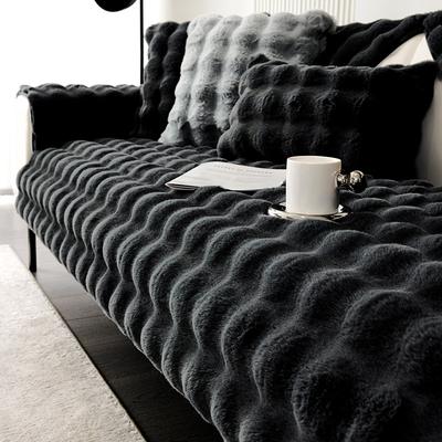 Rabbit Plush Sofa Cushion Winter Thickened Non-Slip Seat Cover for Leather Sofa Full Covered Soft Comfortable