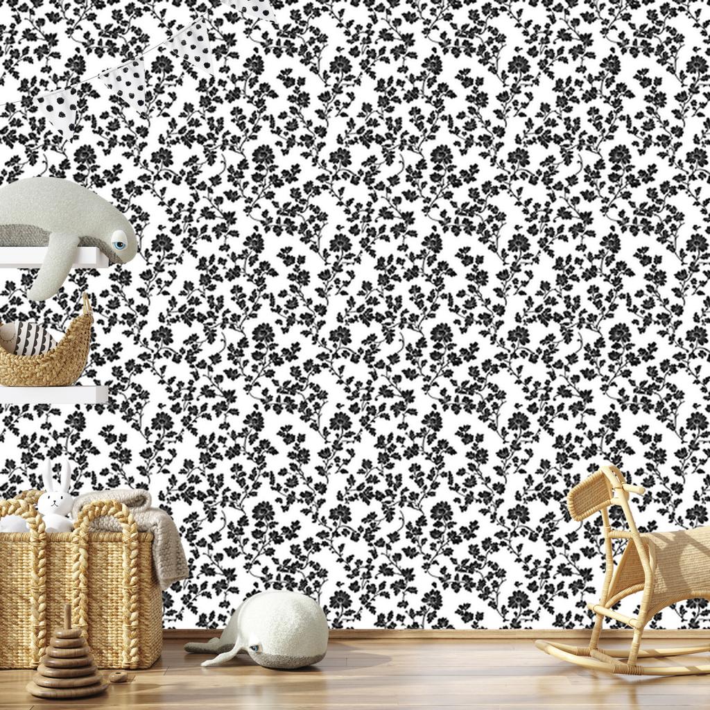 Wallpaper Black and White Flowers Gray and White for Living Room and Bedroom 50x1000