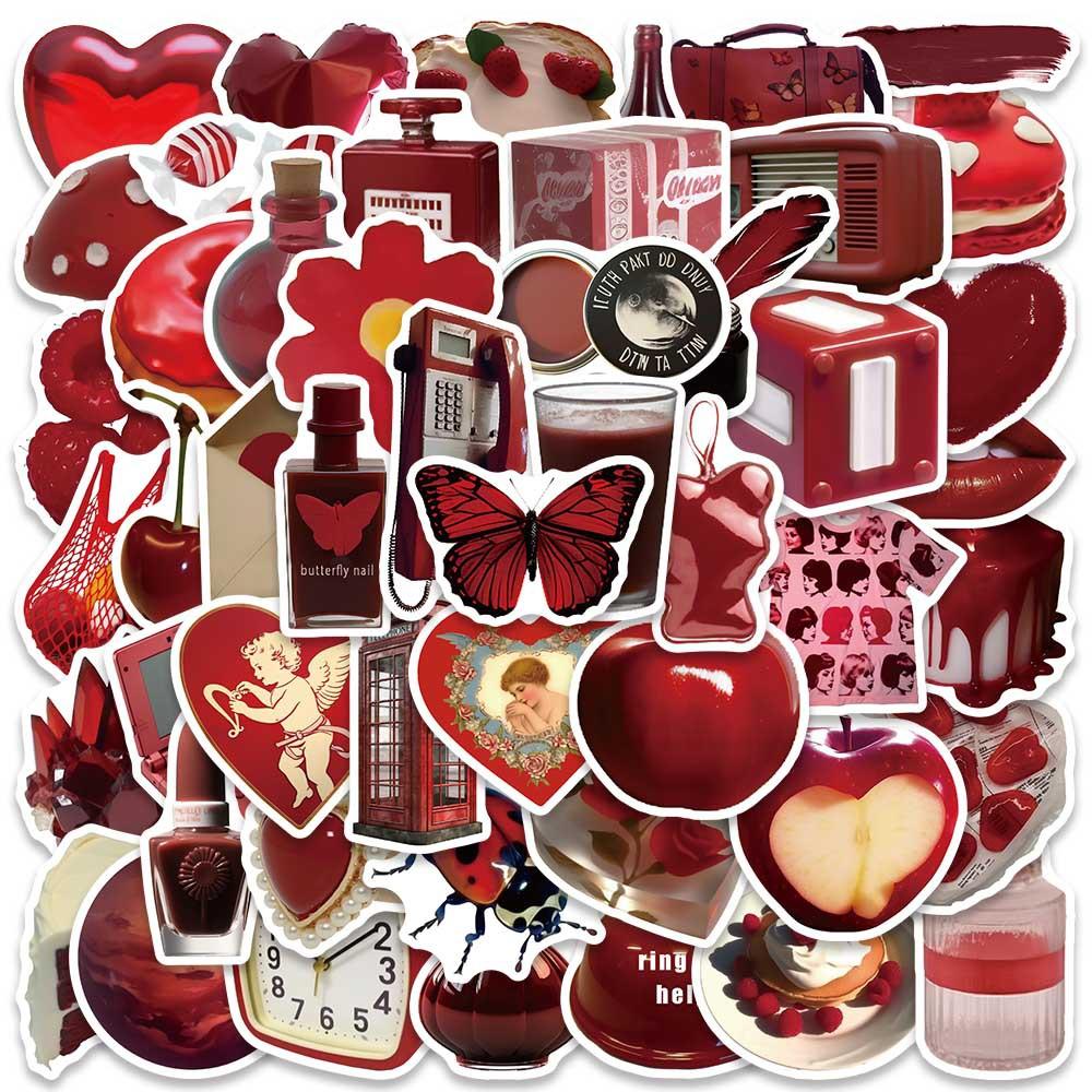 50 Red Retro Graffiti Stickers Decorate Guitar Notes Suitcase DIY Waterproof