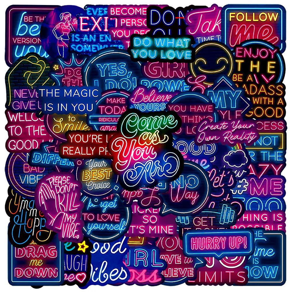10/30/50pcs Neon Style Inspirational Phrase Stickers Motivational Quote Decal DIY Guitar Luggage Scrapbook Encouragement Sticker