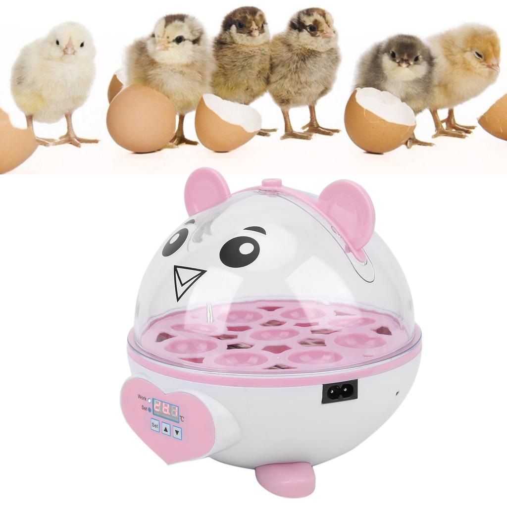 SemiAutomatic Incubator Household Small 9 Eggs Incubator for Chicken Duck Bird Pigeon Quail (Pink )