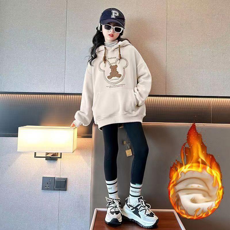 Dívčí Oblečení Podzim Zima Mikina Medvídek Tričko s Kapucí + Pružné Kalhoty Legíny Dospívající Děti Set 8 9 10 11 12 Let
