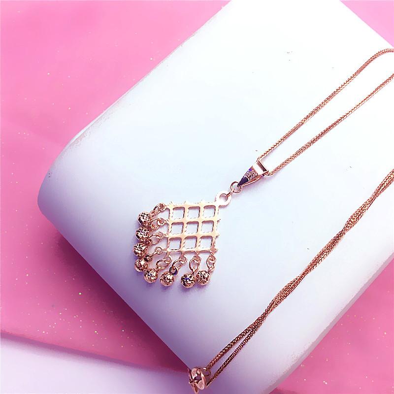 Exquisite Colored Gold Russian Rhombus Diamond Pendant 585 Rose Gold Plated Exquisite Fashion Korean Version Female Collarbone Chain