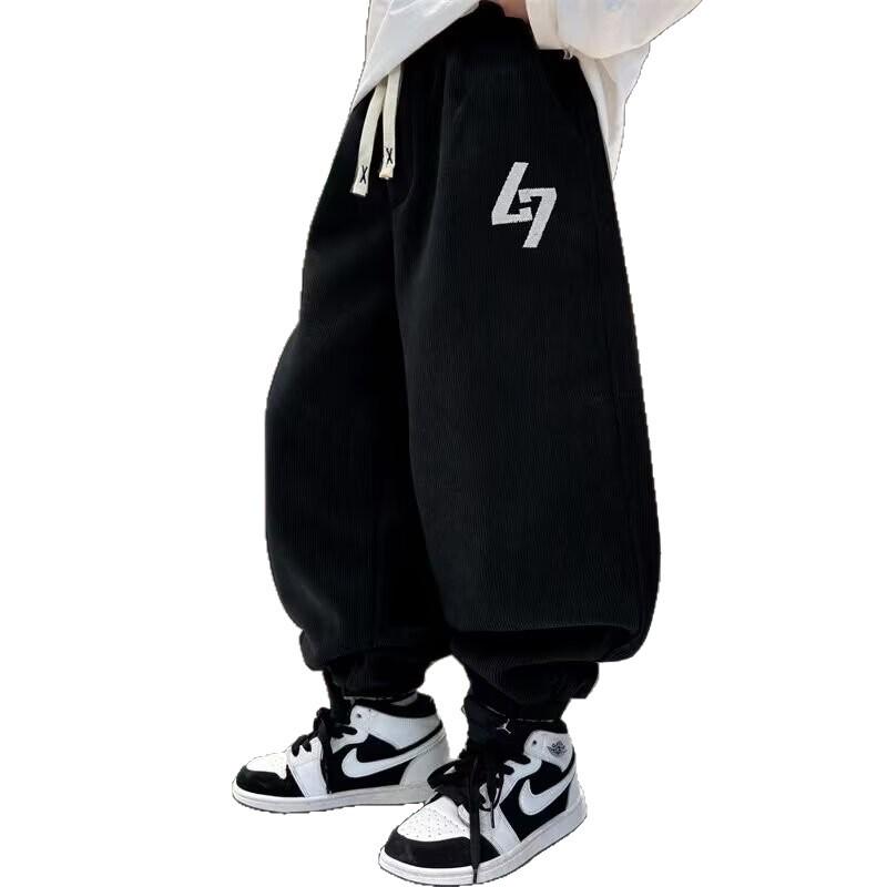 Boys' Fleece-Lined Sports Pants - Spring/Fall 2025 Collection: Thick, Long Sweatpants for Kids