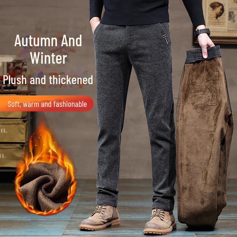 Men's Chenille Velvet Elastic Waist Casual Pants - Thick, Brushed Wool, Loose Fit for Autumn/Winter