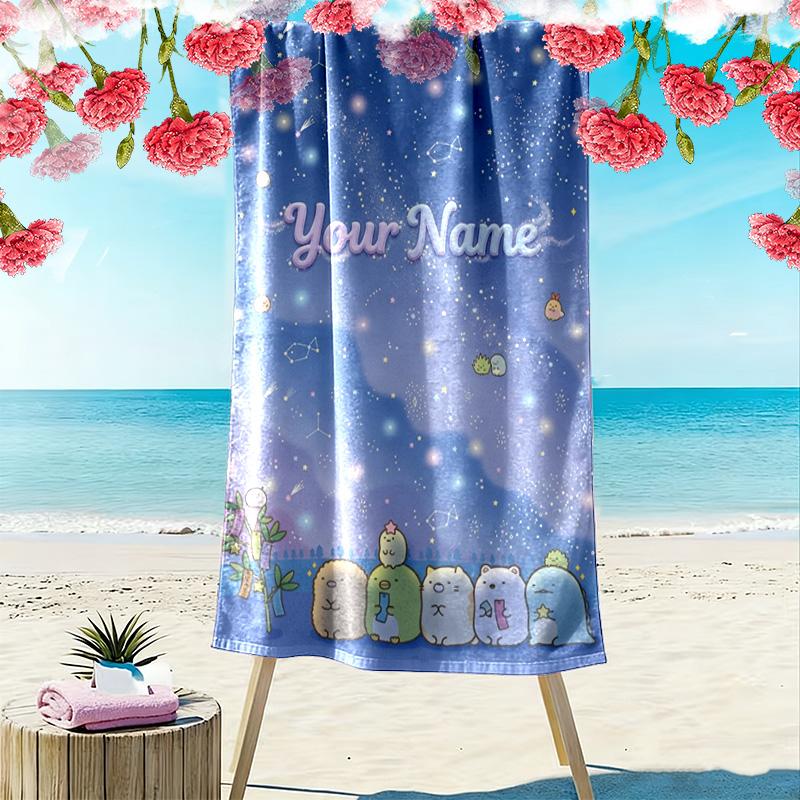 Name Custom Sumikko Print Beach Towel, Large Soft Quick Dry Towel for Beach Camping Swimming