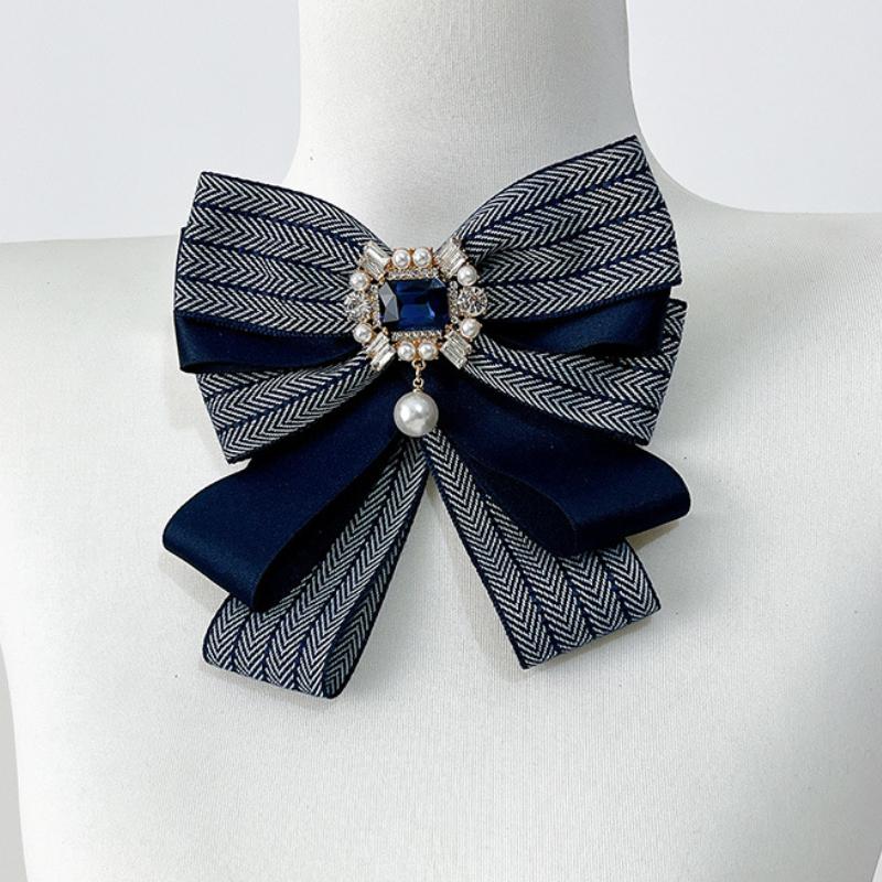 Korean Multi-layer Fabric Bow Brooch Rhinestone Crystal Shirt Collar Pins for Women Fashion Bowknot Jewelry Accessories