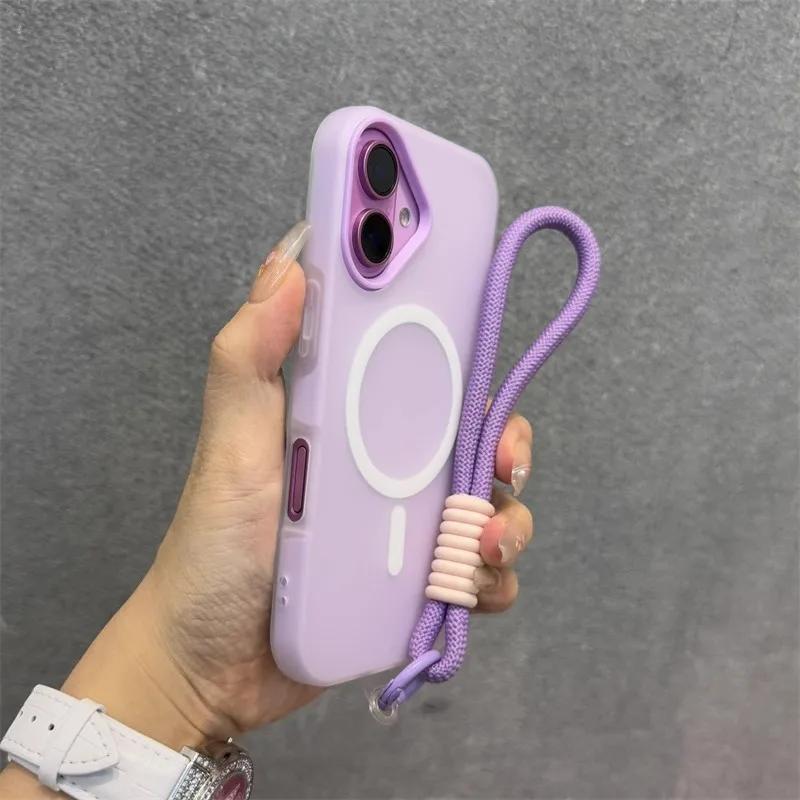 Soft With lanyard Silicone For Magsafe Case for For Iphone 17 16 15 14 Plus 13 12 11 Pro Max Wireless Charge Magnetic Cover