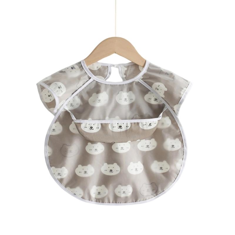 Spill Proof Short Sleeve Infant Bib with Adjustable Straps Easy Cleaning Smock For Eating Painting Outdoor Activity