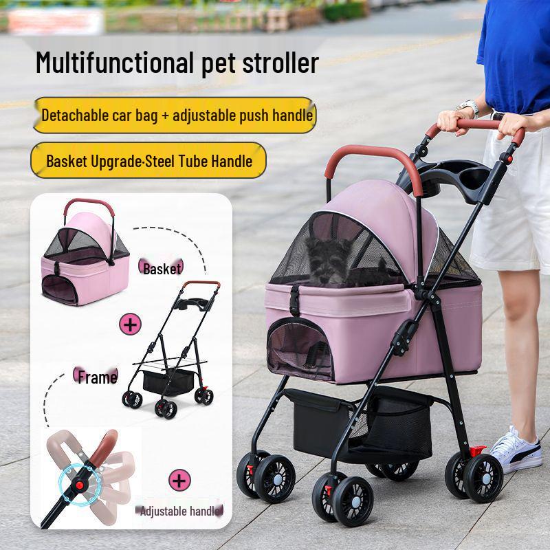 Lightweight Foldable Pet Stroller with Detachable Basket for Dogs and Cats