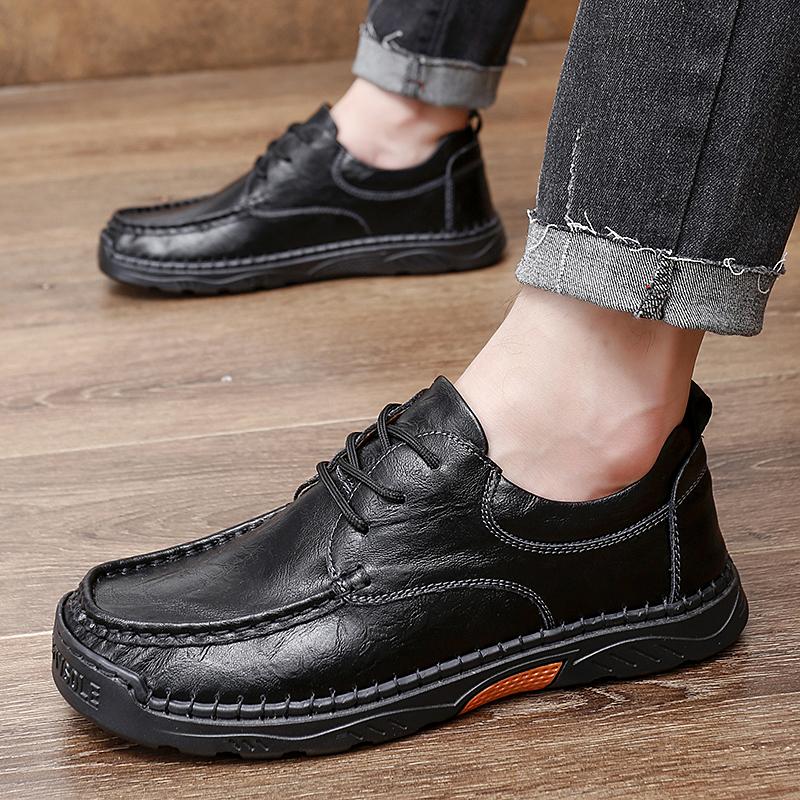 

New Men s Genuine Leather Casual Shoes Handmade Soles Oxford Shoes Men s Outdoor Hiking Comfort Flat Platform Size 47 38 чёрный