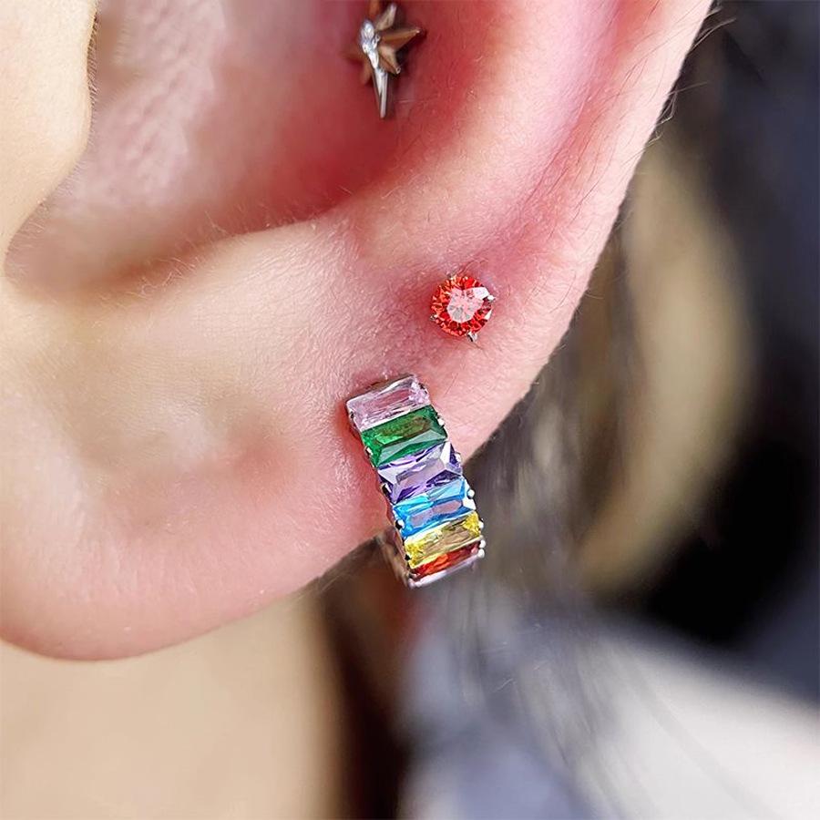 1.2mm Rainbow Inlaid F136 Titanium Alloy Nose Ring, Fashion Lip Earring Ear Cartilage Stud Piercing