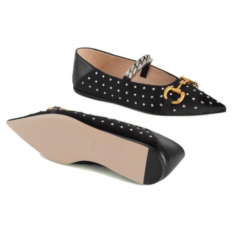 GUCCI Lovelight Series Suede Flat Shoes Women's Black 707697 KND90 1000