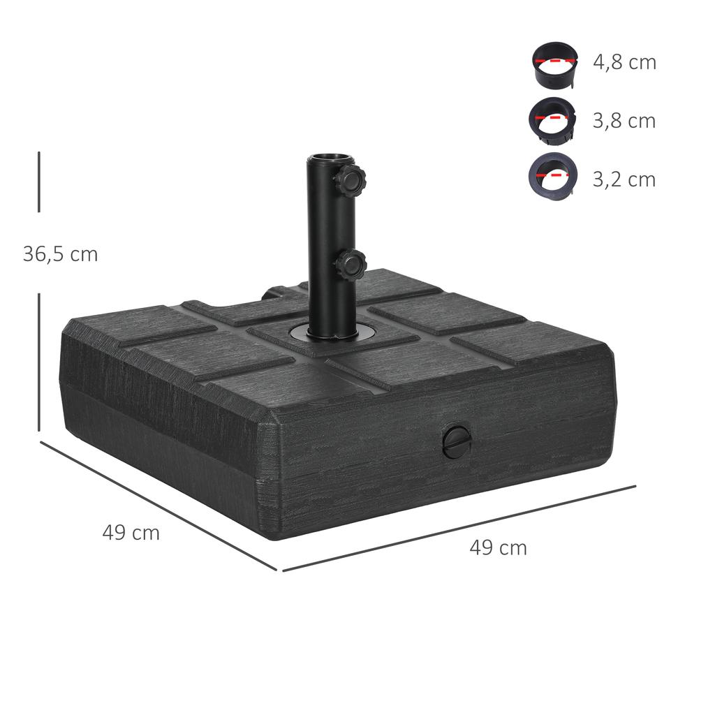 Parasol stand, fillable up to 40 kg, parasol stand with handle, square, parasol holder, black