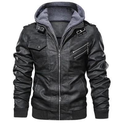 Men's Loose Zipper PU Leather Jacket Autumn Men's Leather Jacket Hooded Jacket European Size