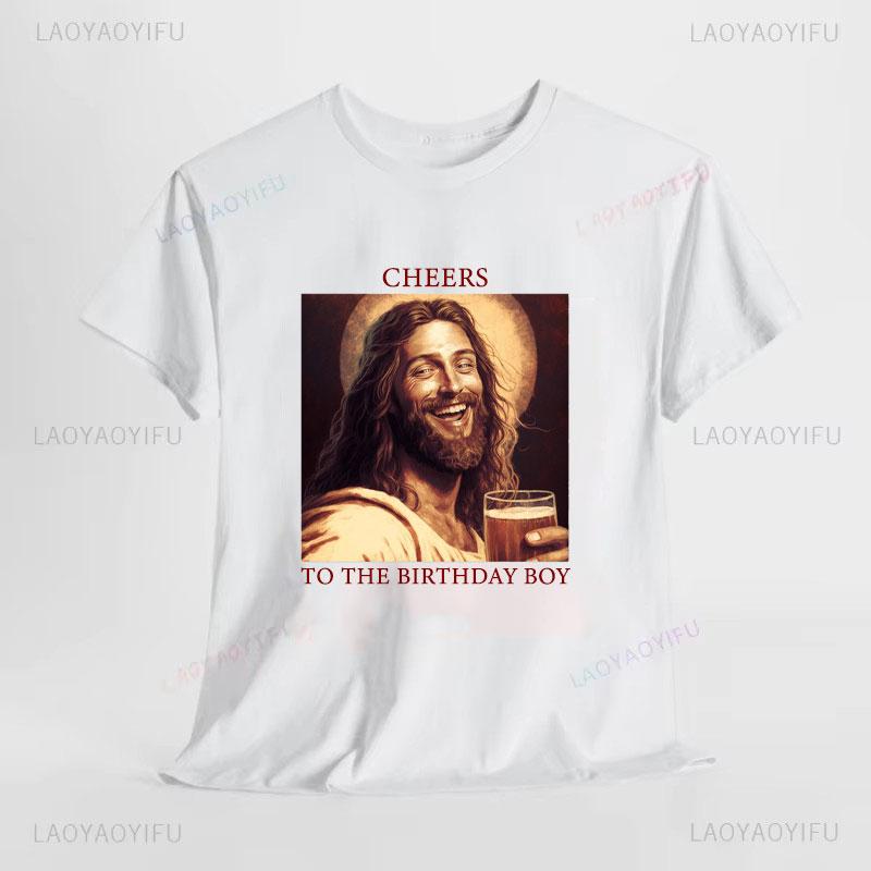 Alles Gute zum Geburtstag Jesus Prost auf das Geburtstagskind Bedrucktes T-Shirt Frau Mann Frohe Weihnachten Geschenk Hochwertige Baumwoll-T-Shirts Tops
