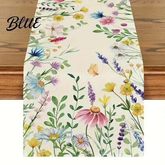 Linen Table Runner for Home Tulip Washable Blooming Flowers Spring Floral Dining Cloth Farmhouse Parties