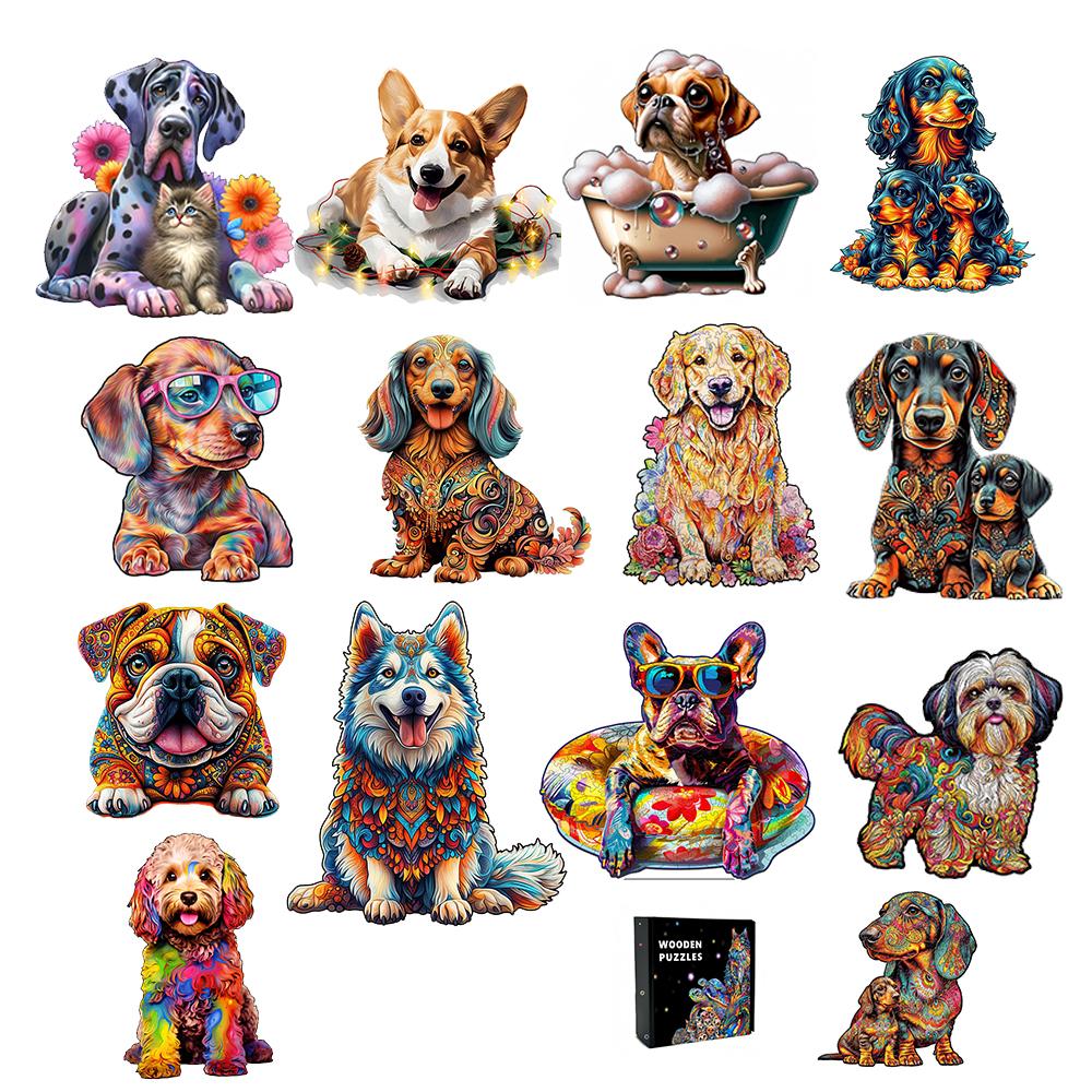 Wucifang Bags Unisex Irregular Puppy Animal Wooden Puzzle Ideal For Adult Children Present Brain Teaser Game Fantasy Dog Christmas Present Box Puzzles Playthings