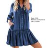 V-Ausschnitt Einreihiges Denim-Kleid Aufkrempelärmel Rüschensaum Einfarbiges Mini-Kleid Streetwear