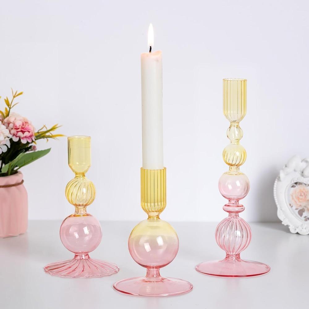 3Pc/Set Glass Candle Holders Flower Vase Candlestick for Home Wedding Table Centerpiece Decoration