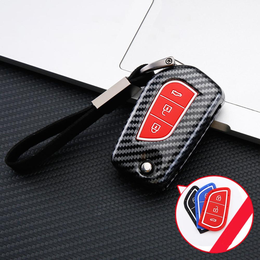 ABS Carbon 2 3 4 Buttons Car Key Case Cover For Toyota Hilux Corolla Avensis Prado Fortuner RAV4 CHR Shell Accessories