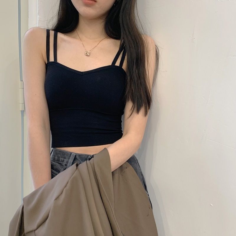 WTEMPO Women's Suspender Vest with Bra Underlay Bra and Back Underwear Women's Top Thin Fashion