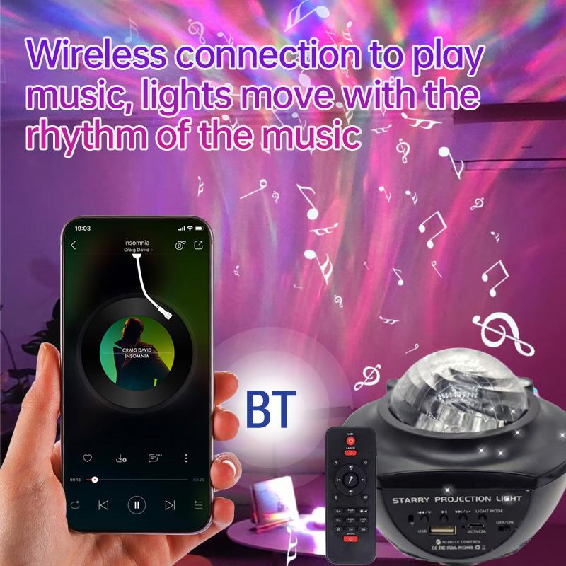 LED Water ripple Projector Sky Northern Lights USB Auto Rotating Remote Control Bluetooth Music Speaker for Bedroom KTV Party