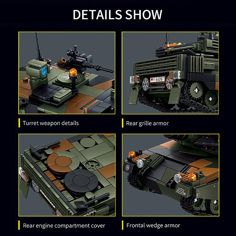 Military WW2 MOC Leopard 2A6 Army Main Battle Tank Building Blocks With Soldiers Tank Model Bricks Toys For Children Boys Gifts