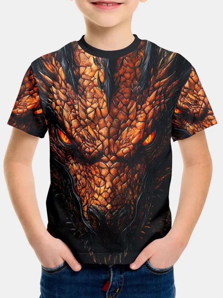 Children's Clothing T-Shirts for Boys Short Sleeve Child T-Shirt Fashion 3D Dragon Graphi Print Casual Girls Summer Clothes Tops