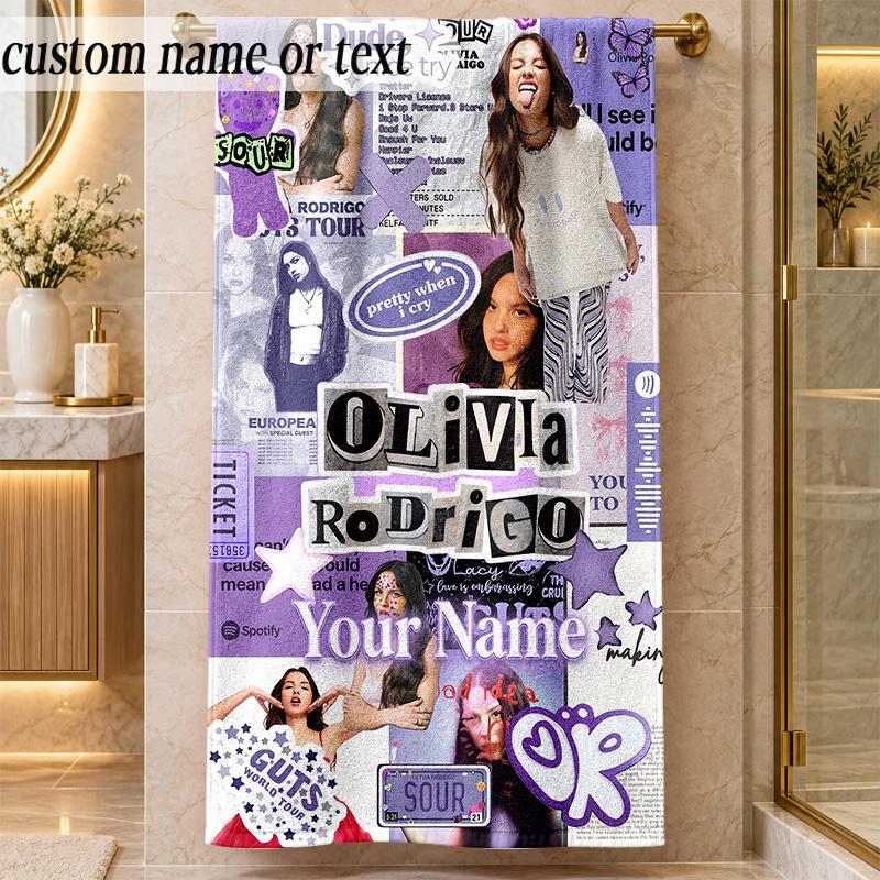 Beach TowelOlivia Rodrigo Custom Name Text Personalized Soft Towel for Beach Pool Indoor Home Decor Gift