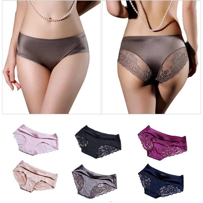 Women's Panties Exquisite Lace Underwear Sexy Lingerie Big Size Sweet Silk Satin Briefs Soft Cozy Underpants