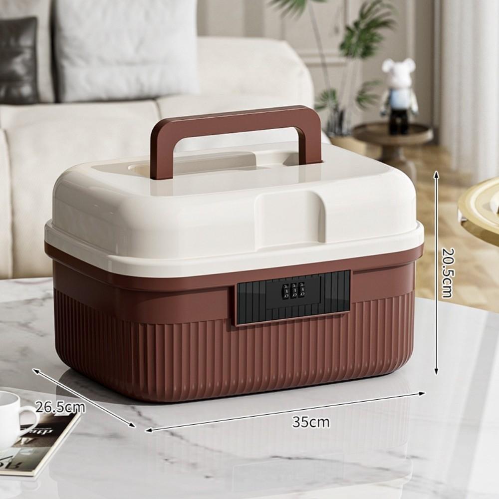 Household Lockable Password Lock Safe Box Large Capacity Two Layers Storage Bin Thickened Portable Lockbox for Home Office