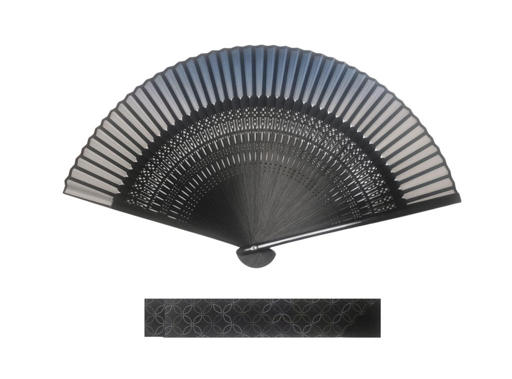 VX Folding Openwork Glossy Silk with Fan, Design, Frame, Fabric, Black, 22cm, Pouch, VX-159-26-001